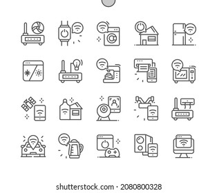 Internet of things. Control of smart appliances. Wi-Fi router. Smart house. Connection, innovation and technology. Pixel Perfect Vector Thin Line Icons. Simple Minimal Pictogram