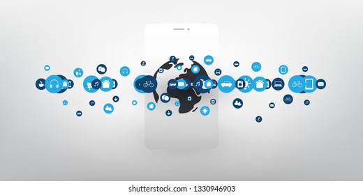 Internet of Things Design Concept with Smartphone and Icons - Digital Network Connections, Technology Background 