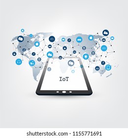 Internet of Things Design Concept with Tablet PC and Icons - Digital Network Connections, Technology Background