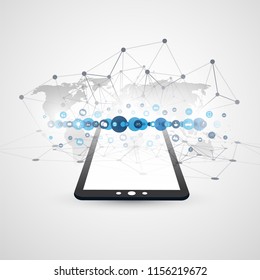 Internet of Things Design Concept with Tablet PC and Icons - Digital Network Connections, Technology Background