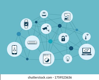 Internet of things device or nodes, IOT concept on blue background, smart device for home automation, cloud of internet of things.