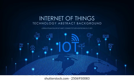 Internet of things devices and connectivity concepts on cloud network  at center. Digital circuit board above the global Earth.
