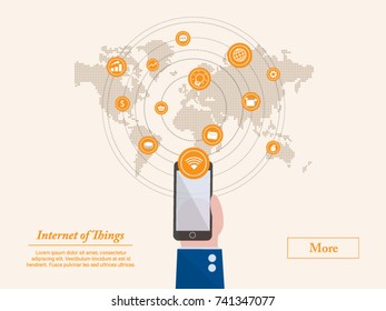 Internet of things, and digital business process automation concept supporting industrial value chain. Vector illustration for meeting, report and presentation.