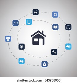 Internet De Las Cosas, Hogar Digital Y Diseño De Redes Con Iconos