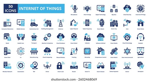Internet Of Things fill icon collection set. includes signal, big data, internet, network, technology, smart home, traffic, iot, connectivity, sensors, automation, devices, analytics