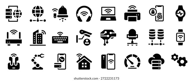 Iconos de glifos de Internet de las cosas, incluida la red global 