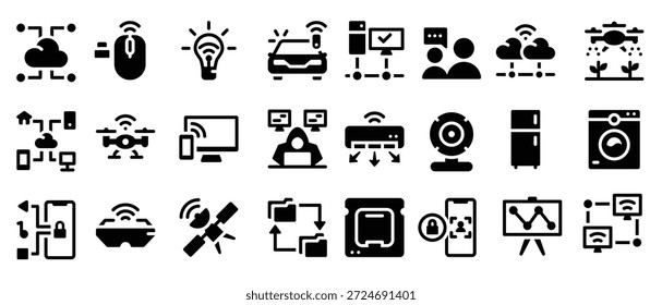 Iconos de glifos de Internet de las cosas, incluida la nube de la computadora