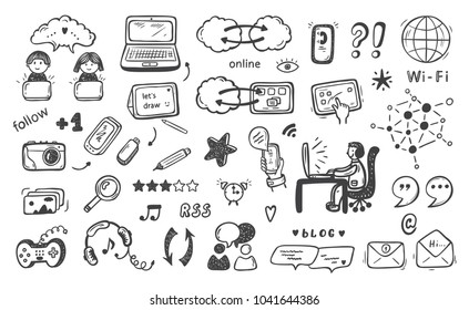 Internet of Things. Hand drawn Doodle Cloud Computing Technology and Social Media Icons Vector Set