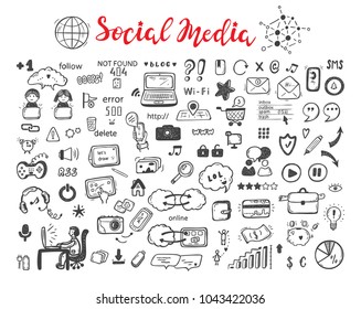Internet of Things. Hand drawn Doodle Cloud Computing Technology and Social Media Icons Vector Set