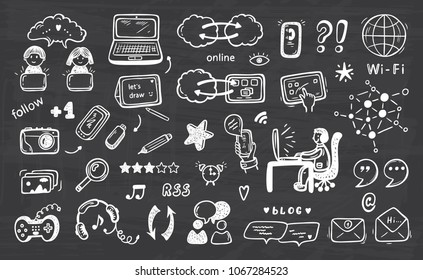 Internet of Things. Hand drawn Doodle Cloud Computing Technology and Social Media Icons Vector Set