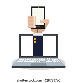 internet things hand holds smartphone computer online connection