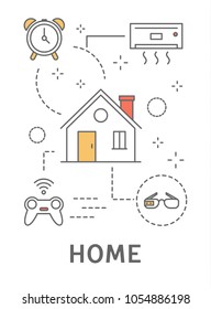 Internet of things at home industry. Line art.