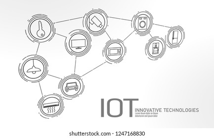 Internet of things icon innovation technology concept. Smart city wireless communication network IOT ICT. Home intelligent system automation Industry 4.0 modern AI computer online vector illustration