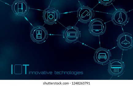 Internet Of Things Icon Innovation Technology Concept. Smart City Wireless Communication Network IOT ICT. Home Intelligent System Automation Industry 4.0 Modern AI Computer Online Vector Illustration