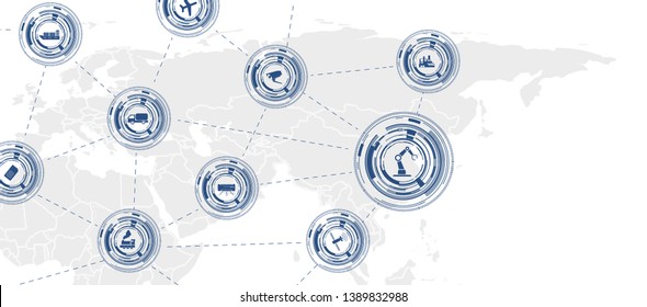 Internet of things icon innovation technology concept. Smart city wireless communication network. Spider web of network connections on a white map background. Vector illustration