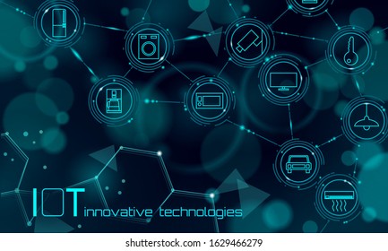 Internet of things icon innovation technology concept. Smart city wireless communication network IOT ICT. Home intelligent system automation online vector illustration