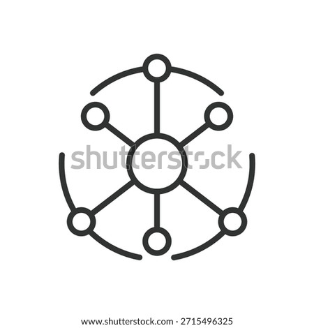 Internet of things icon in line design. IoT network hub, smart devices, connected nodes on white background vector. Internet of things editable stroke icon