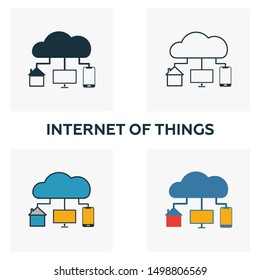 Internet Of Things icon set. Four elements in diferent styles from industry 4.0 icons collection. Creative internet of things icons filled, outline, colored and flat symbols.