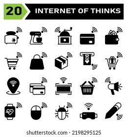 Internet Of Things Icon Set Include Toaster, Bread, Internet Of Things, Mixer, Grinder, Coffee, Credit Card, Payment, Wallet, Money, Trolley, Cart, Bag, Box, Package, Buy, Gift, Pin, Location,bar Code