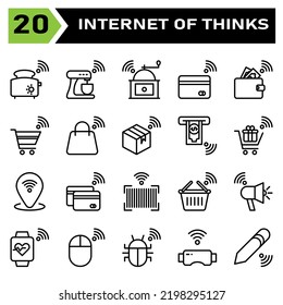 Internet Of Things Icon Set Include Toaster, Bread, Internet Of Things, Mixer, Grinder, Coffee, Credit Card, Payment, Wallet, Money, Trolley, Cart, Bag, Box, Package, Buy, Gift, Pin, Location,bar Code