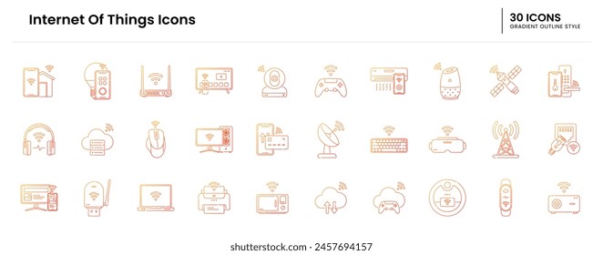 internet of things icon set. iot, technology, internet, things, digital, network, computer, smart, concept, data, business, communication. Vector gradient outline icon illustration