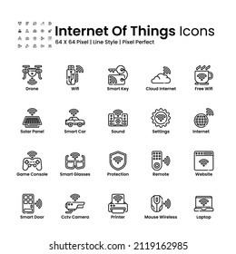 Internet Of Things Icon Set Line Style. Drone, Smart Car, Wireless And More. Editable Stroke. Perfect For Website, Apps, And Presentation 