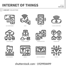 internet of things icon set, outline style, vector illustration