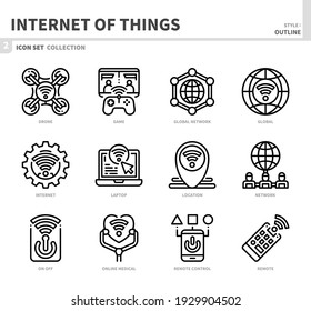 internet of things icon set, outline style, vector illustration