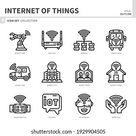 internet of things icon set, outline style, vector illustration