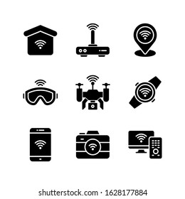 Internet Of Things icon set = smart home, router, pin, goggles, drone camera, smart watch, smartphone, camera, smart tv
