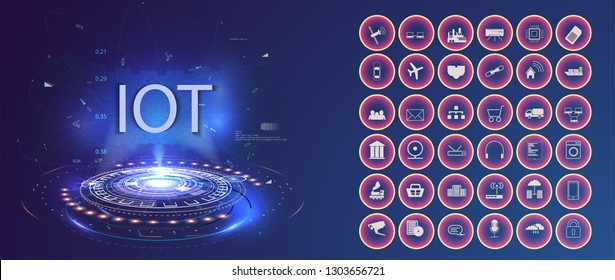 Internet of things icon set. Symbols for IOT with flat outline design. EPS10.