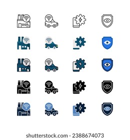 Internet of Things icon set, Set of Technology, industrial internet of things, smart transportation, energy management, security and surveillance, icons
