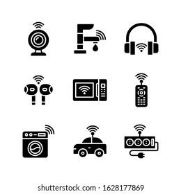 Internet Of Things icon set = webcam, faucet, headphone, earphone, microwave, remote control, washing machine, car, extension cord