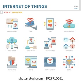 Internet der Dinge Symbol Set, Farbe flach Stil, Vektorgrafik und Illustration