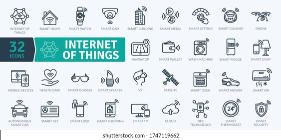 Internet Of Things icons Pack. Thin line Collection Smart Technology icons