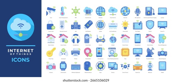 Internet of Things Icons Set Sammlung. Einschließlich intelligenter Geräte, Konnektivität, Automatisierung und Cloud-Systeme. Ideal für IoT-Apps, Smart-Home-Dashboards und technologiebezogene Designprojekte.