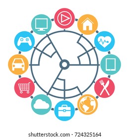 Internet of things illustration, tries to represent the concept of new technology that makes our devices are connected to the network.
