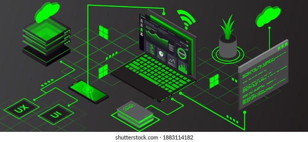 Internet of things (IOT) banner. Everything connectivity device concept network, anywhere, anytime, anybody and any business with internet.
