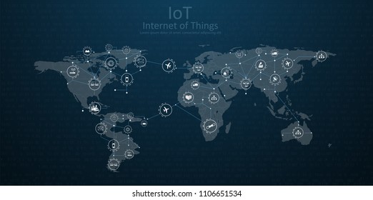 Internet of things (IOT), cloud at center, devices and connectivity concepts on a network.