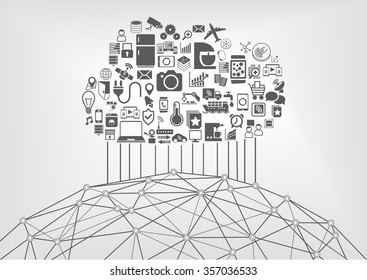 Internet of things (IOT) and cloud computing concept for connected devices in the world wide web. Vector illustration with icons