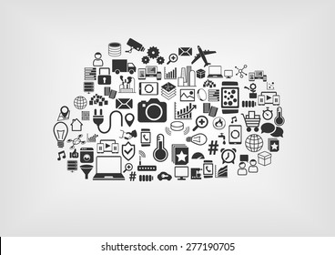 Internet of things (IoT) concept in the cloud. Various vector icons on blurred background with flat design.