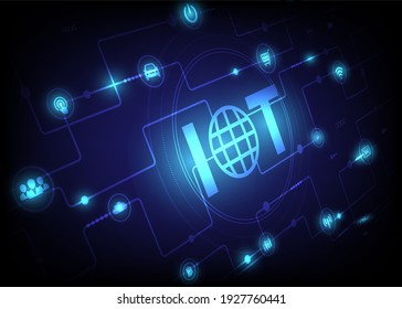 Internet of things (IOT) concept and connectivity concepts on a network. Spider web of network connections with on a futuristic blue background.digital circuit board.