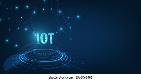Internet Of Things (IOT) Concept.Big Data Cloud Computing Network Of Physical Devices With Secure Network Connectivity on dark blue color background.