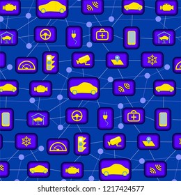 Internet of Things, IoT, Connected Cars, Seamless Vector Pattern