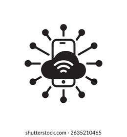 Internet of things IoT or connected devices to WiFi flat vector icon for network apps and websites. Vector black silhouette. with white background
