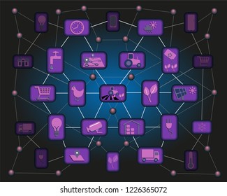 Internet of Things, IoT, Connected Farming with 5G technology, Vector Illustration