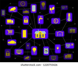 Internet of Things, IoT, Connected House, 5G, vector illustration.