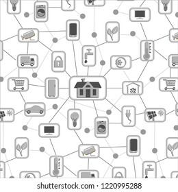 Internet of Things, IoT, Connected House in 5G, Seamless Vector Pattern