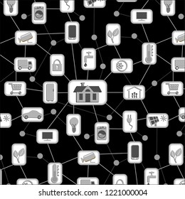 Internet of Things, IoT, Connected House with 5G, Seamless Vector Pattern.