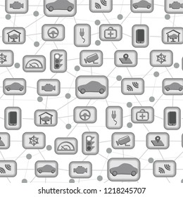 Internet of Things, IoT, Connected Vehicles with 5G, seamless vector pattern.